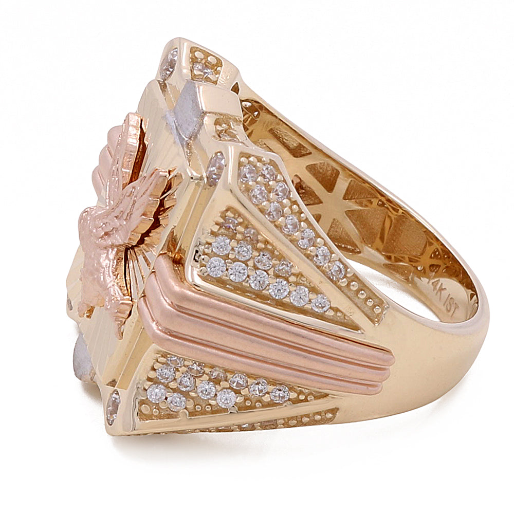 14K Rose and Yellow Gold Eagle Ring with Cubic Zirconias
