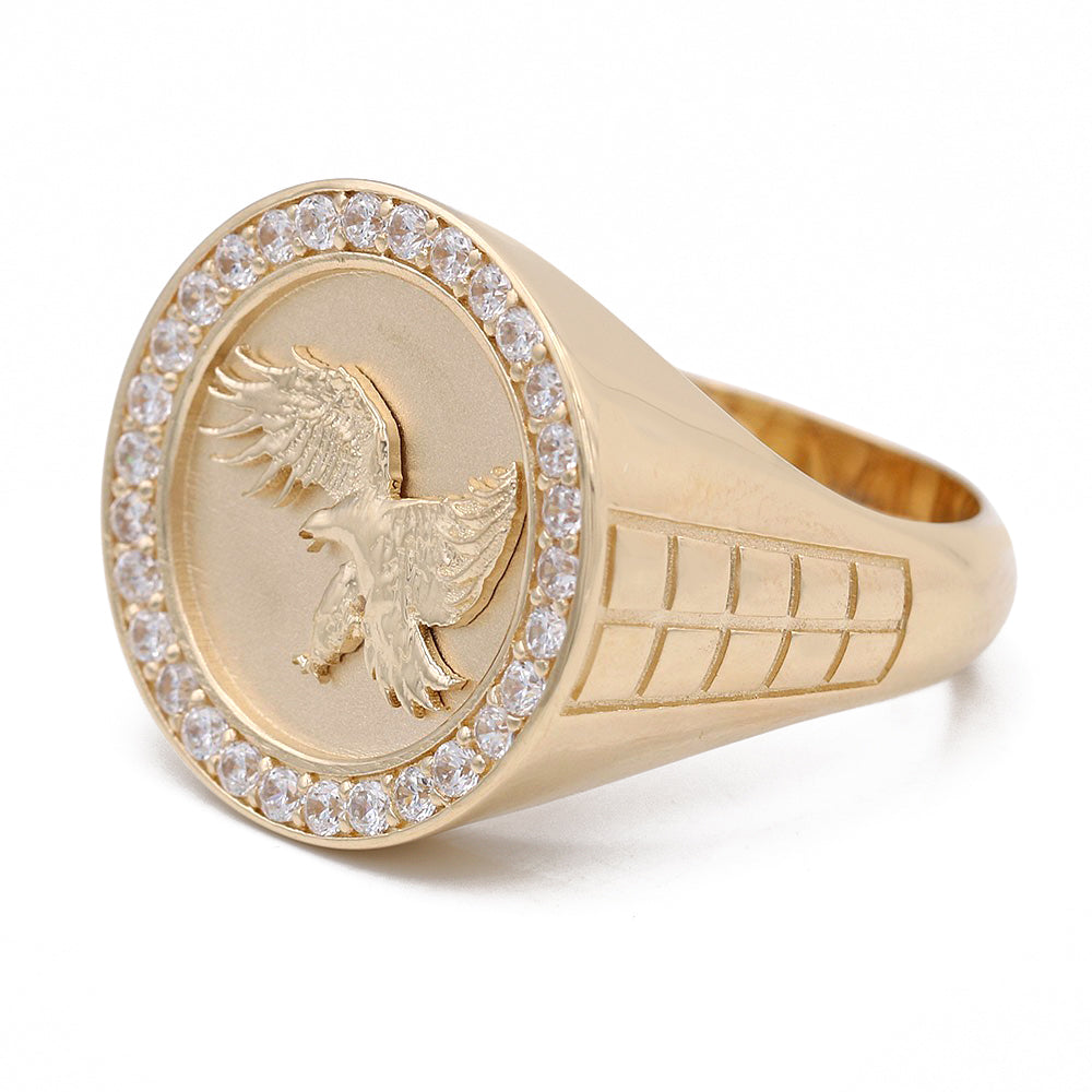 14K Yellow Gold Fashion Eagle Ring with Cubic Zirconias