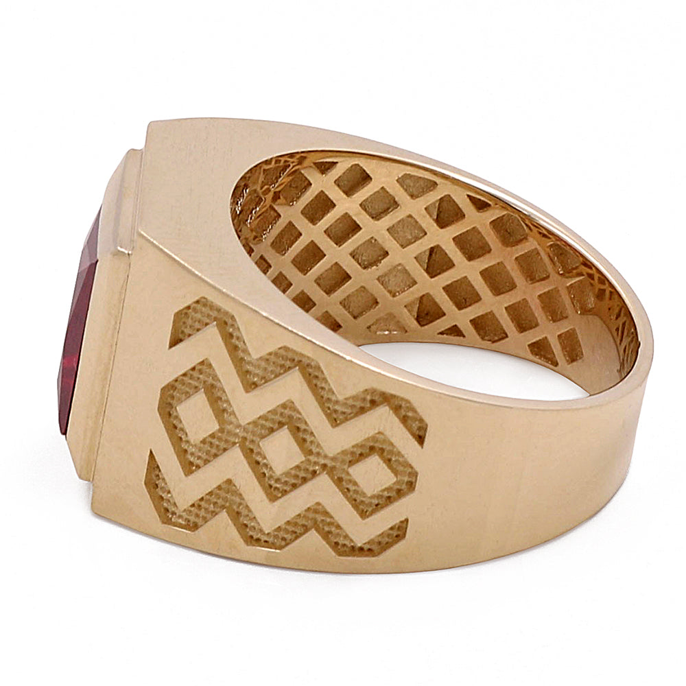 14K Yellow Gold Men's Ring with Red Center Stone