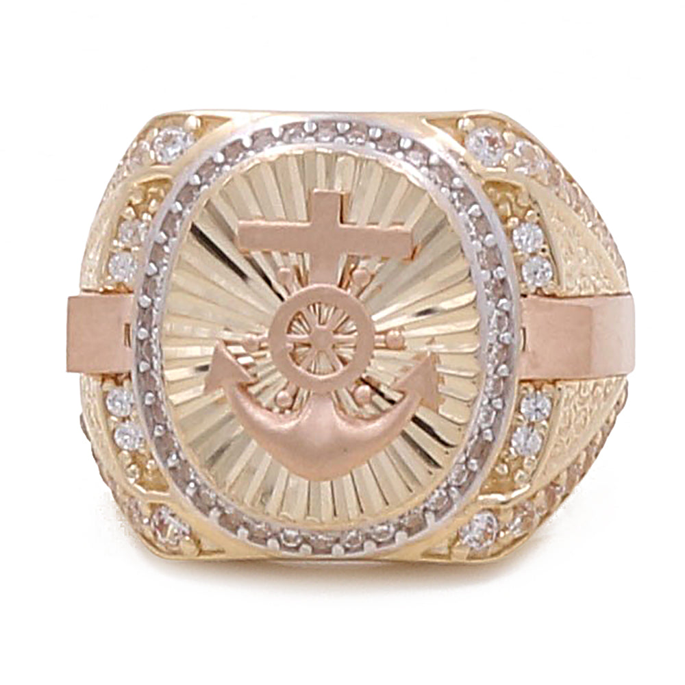 14K Rose and Yellow Gold Cross and Anchor with Cubic Zirconias