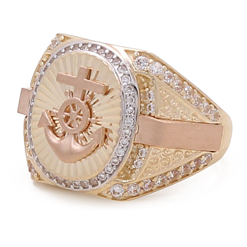 14K Rose and Yellow Gold Cross and Anchor with Cubic Zirconias