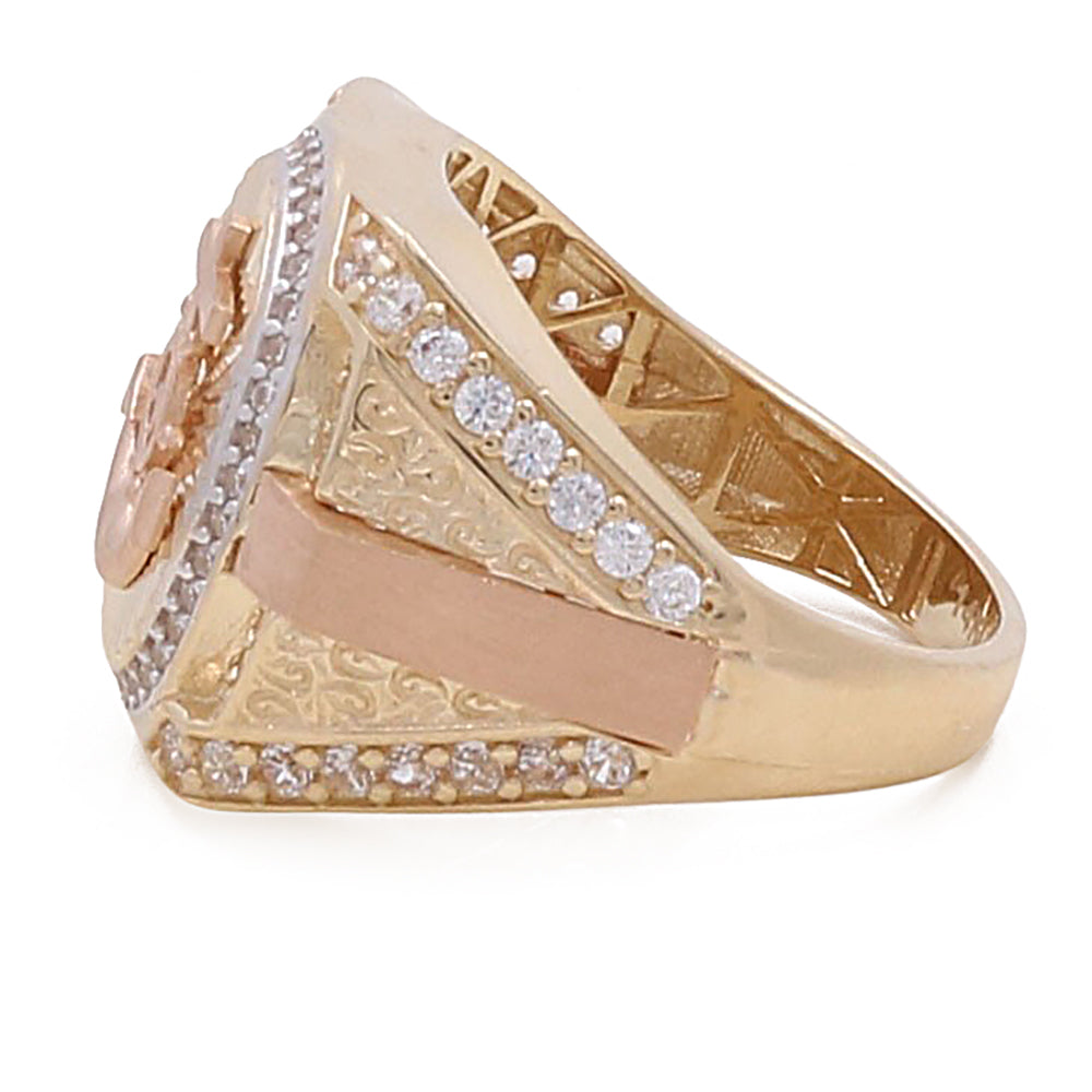 14K Rose and Yellow Gold Cross and Anchor with Cubic Zirconias