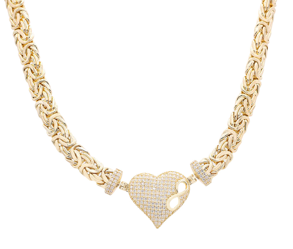 14K Yellow Gold Fashion Heart Pendant Necklace with Cubic Zirconias