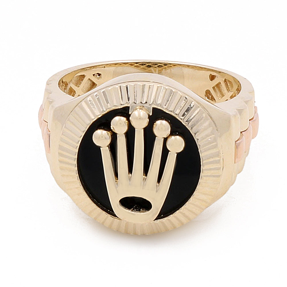 14K Yellow and Rose Gold Men's Fashion Ring with Onyx