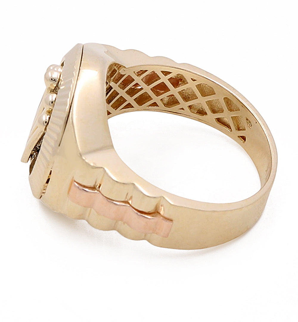 14K Yellow and Rose Gold Men's Fashion Ring with Onyx
