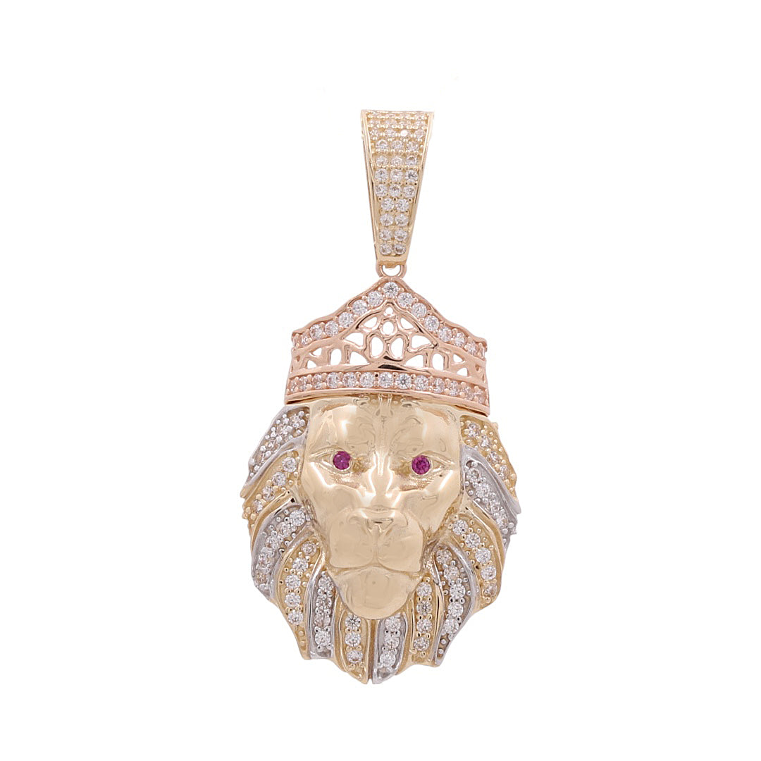 14K Yellow and Rose Gold Lion Pendant with Cubic Zirconias