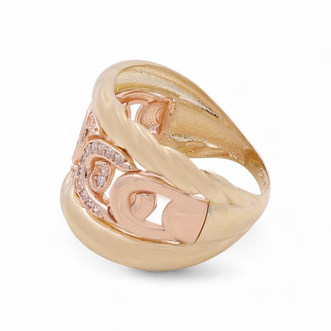 14K Yellow and Rose Gold Fashion Women's Ring with Cubic Zirconias