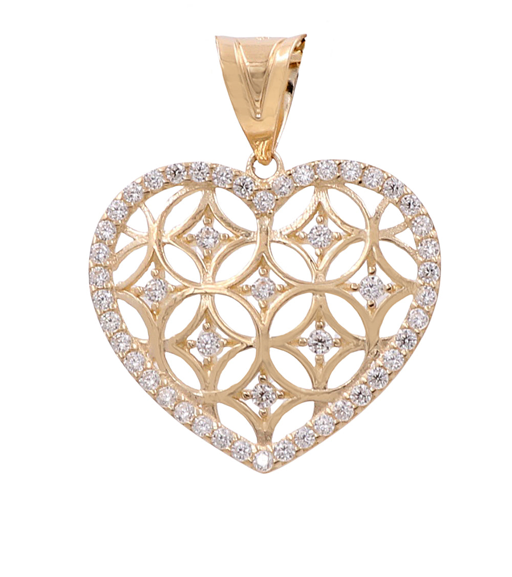 14K Yellow Gold Heart Pendant with Cubic Zirconias