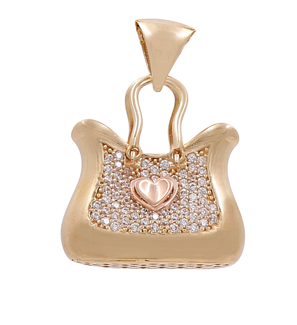 14K Yellow and Rose Gold Fashion Bag with Cubic Zirconias Pendant