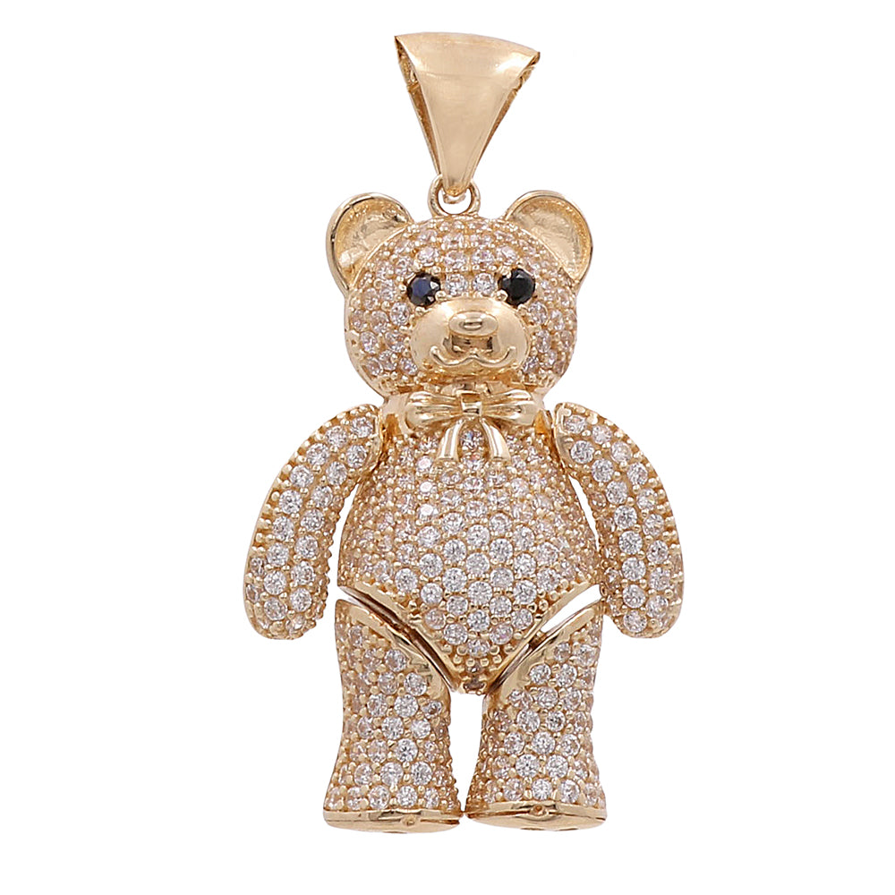 14K Yellow Gold Teddy Bear with Color Stones and Cubic Zirconias Pendant