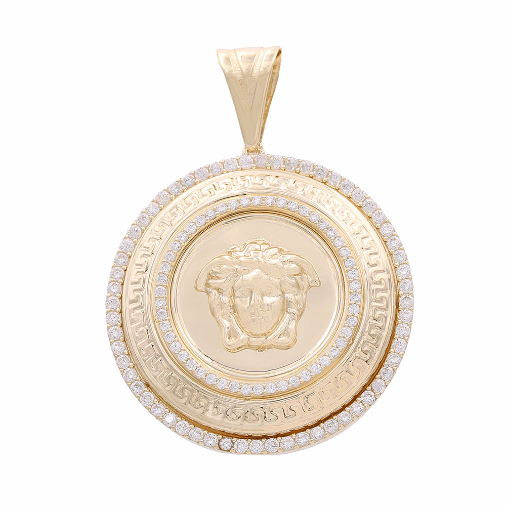 Gold Medusa Head Pendant with Cubic Zirconias