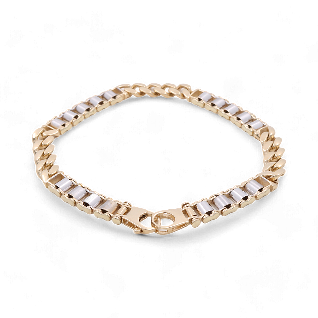 14K Yellow and White Gold Fashion Italian Link Bracelet