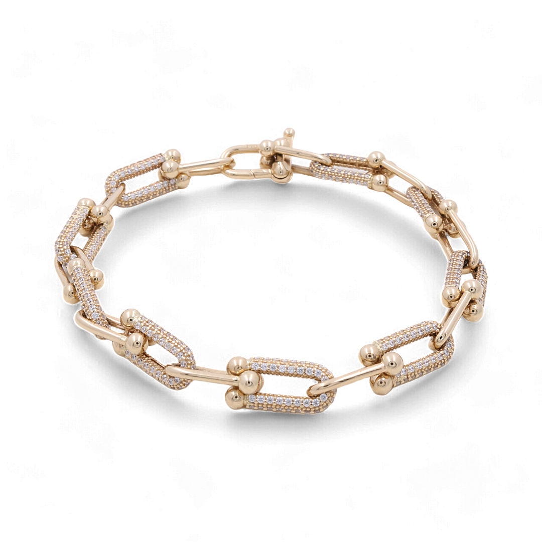 14K Yellow Gold Fashion Italian Clip Link Bracelet