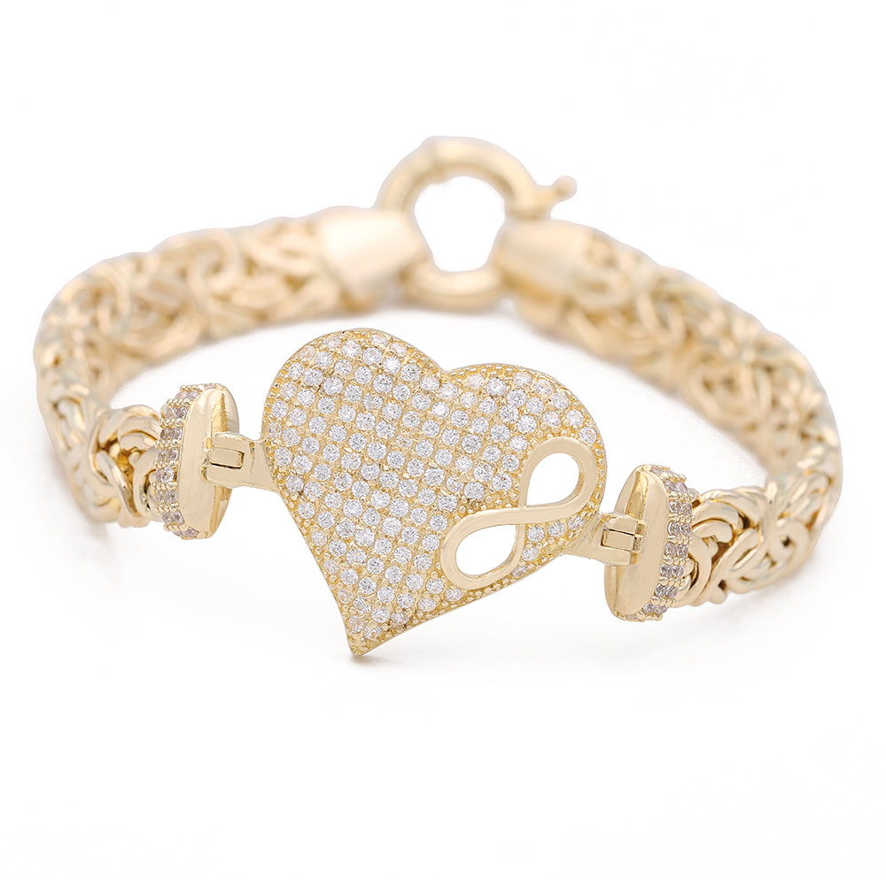 14K Yellow Gold Fashion Heart with Cubic Zirconias Bracelet