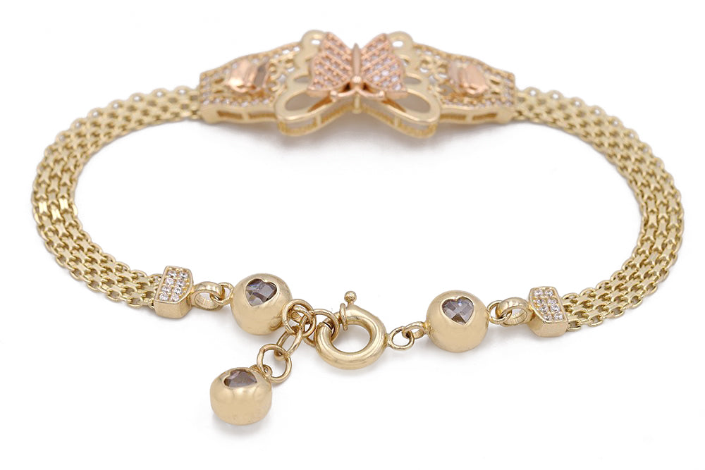 14K Yellow and Rose Gold Fashion Butterfly Bracelet with Cubic Zirconias