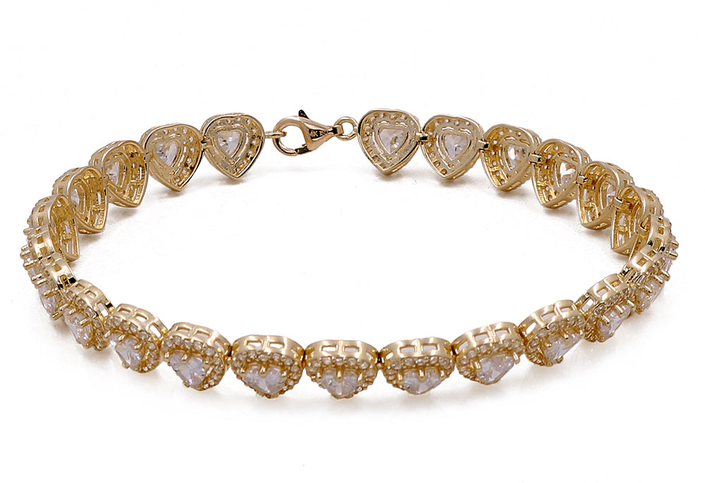 14K Yellow Gold Women's Fashion Hearts with Cubic Zirconias Bracelet