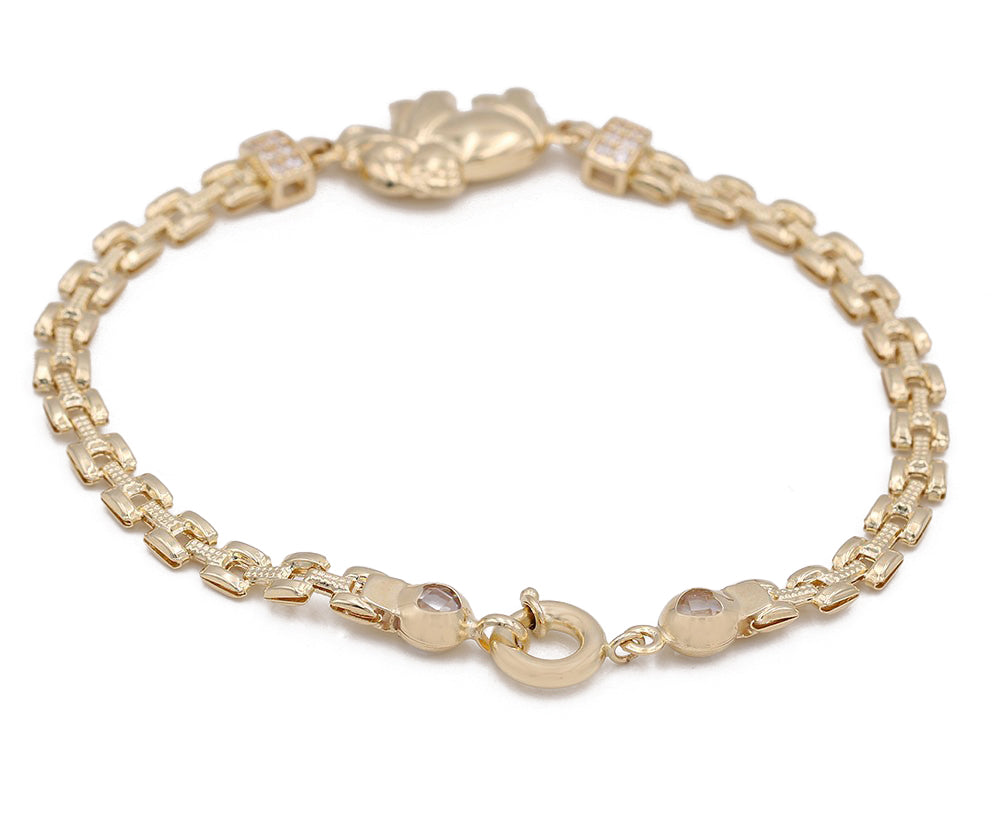 14K Yellow and White Gold Fashion Elephant Bracelet with Cubic Zirconias