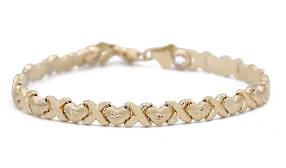 14K Yellow Gold Fashion Hearts and Hugs Bracelet