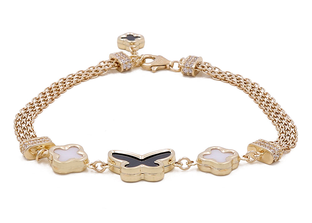 14K Yellow Gold Women's Fashion Butterflies Color Stones Bracelet