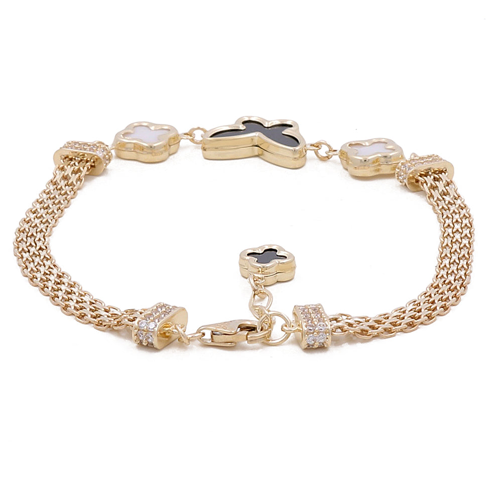 14K Yellow Gold Women's Fashion Butterflies Color Stones Bracelet