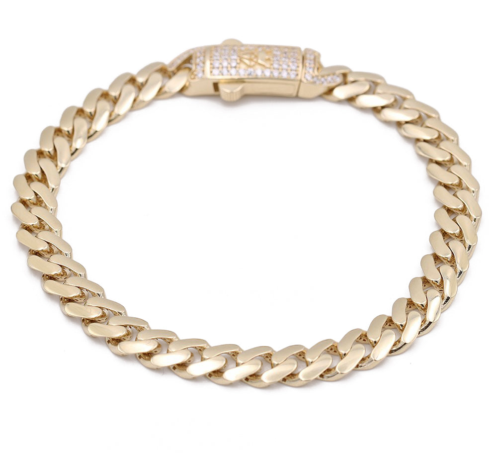 14K Yellow Gold Fashion Monaco Link Bracelet with Cubic Zirconias