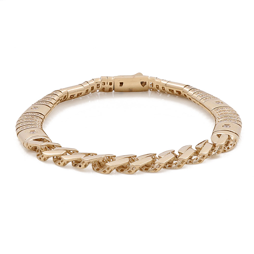 14K Yellow Gold Fashion Links Bracelet with Cubic Zirconias