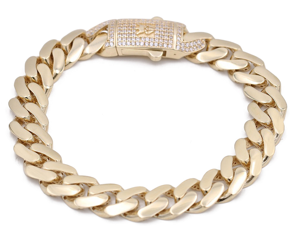 14K Yellow Gold Fashion Monaco Link Bracelet with Cubic Zirconias