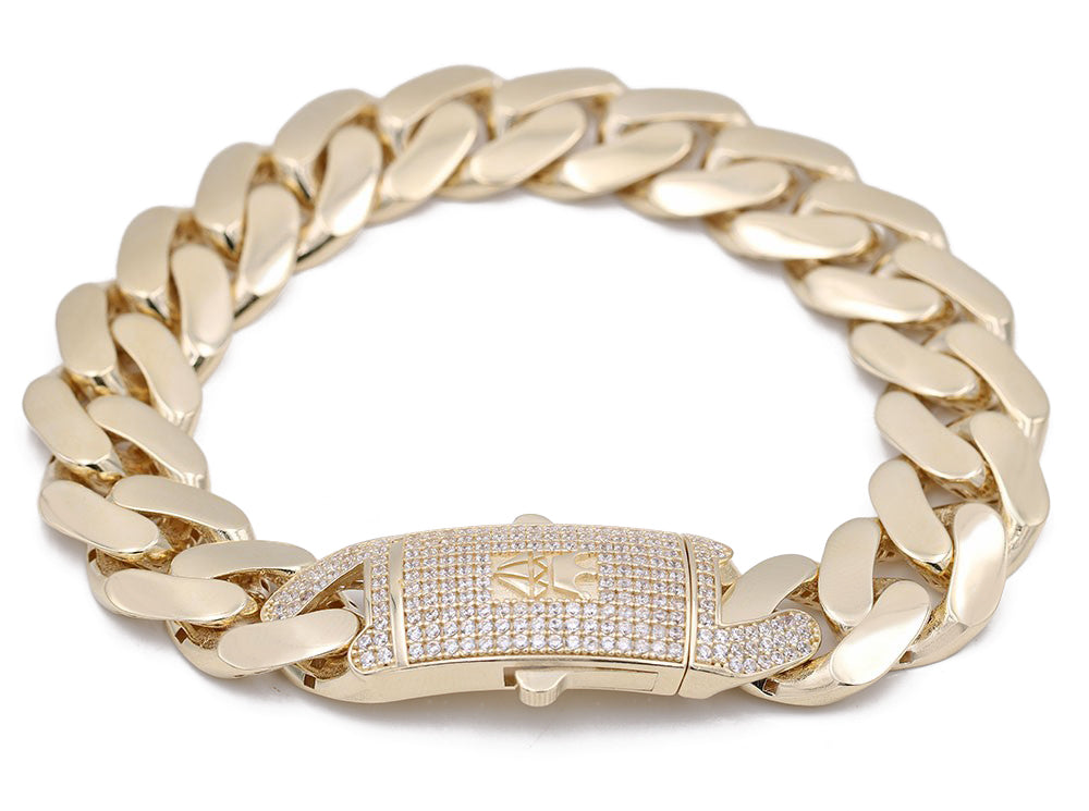 14K Yellow Gold Fashion Monaco Link Bracelet with Cubic Zirconias