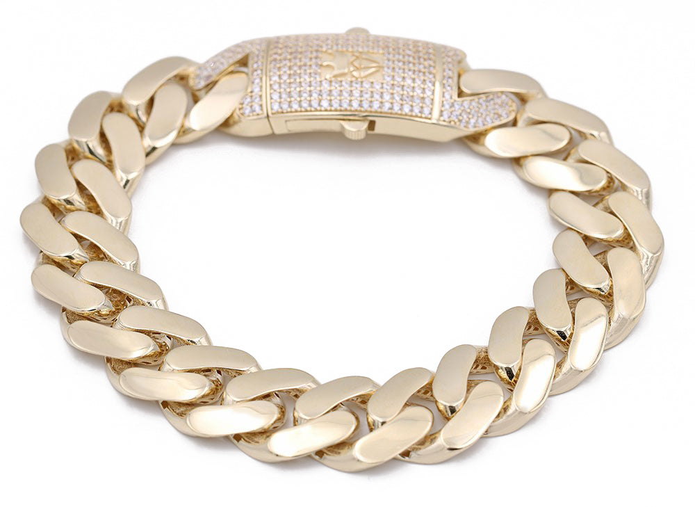 14K Yellow Gold Fashion Monaco Link Bracelet with Cubic Zirconias
