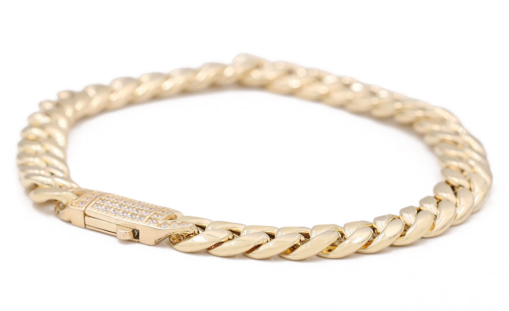 14K Yellow Gold Fashion Monaco Link Bracelet with Cubic Zirconias