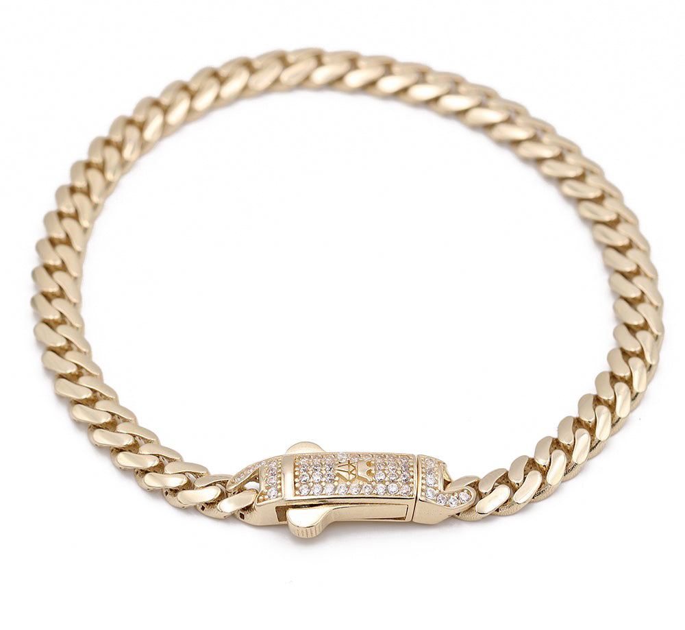 14K Yellow Gold Fashion Monaco Link Bracelet with Cubic Zirconias