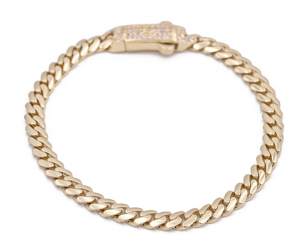 14K Yellow Gold Fashion Monaco Link Bracelet with Cubic Zirconias