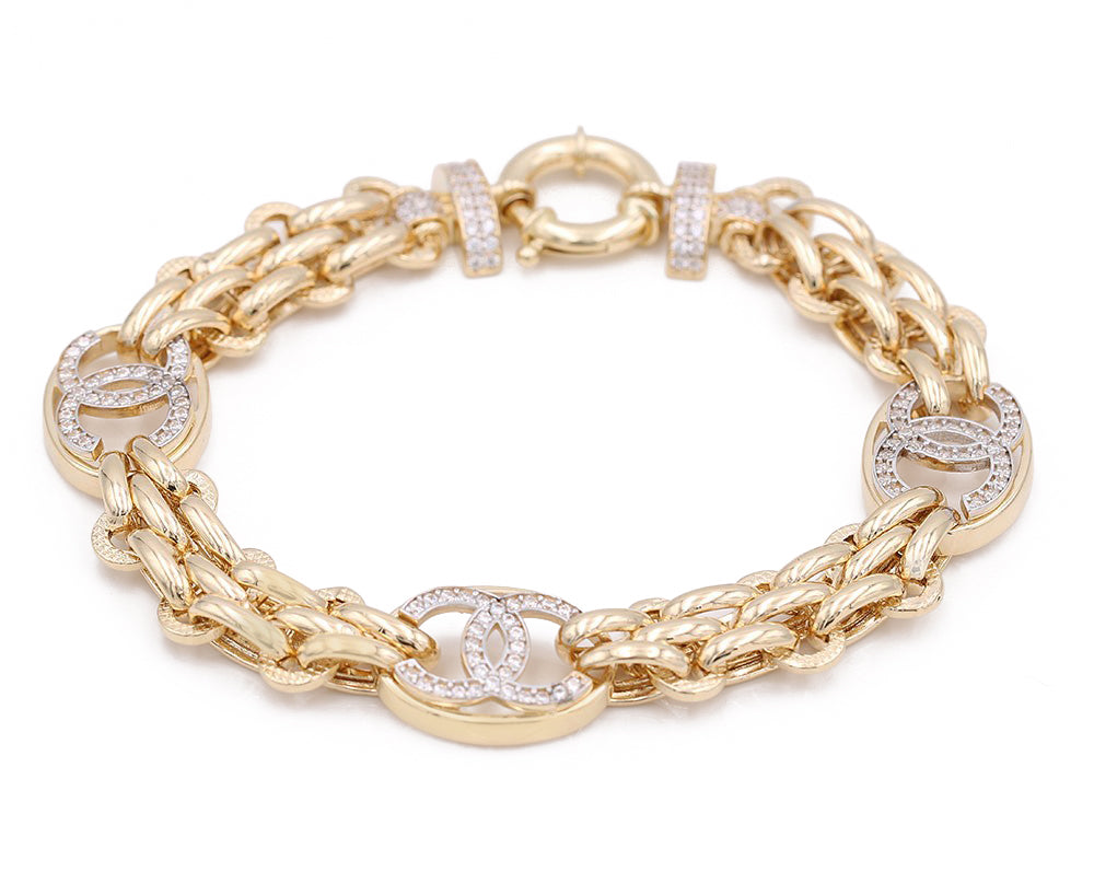 14K Yellow Gold Fashion Mesh Bracelet with Cubic Zirconias