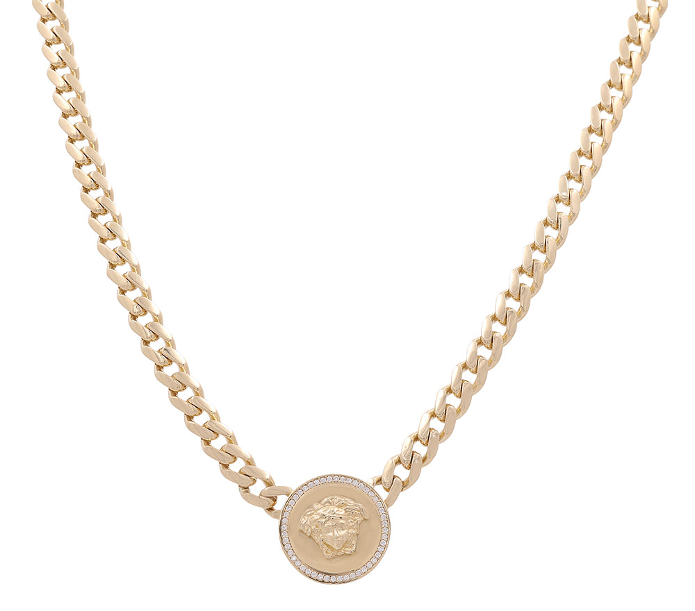 10K Yellow Gold Medusa Pendant Necklace with Cubic Zirconias