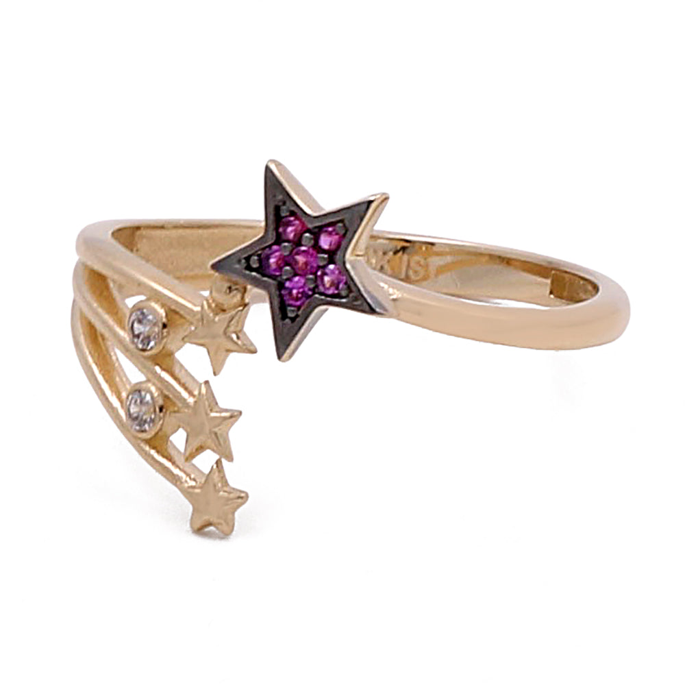 14K Yellow Gold Women's Fashion Flying Stars Ring with Color Stones and Cubic Zirconias