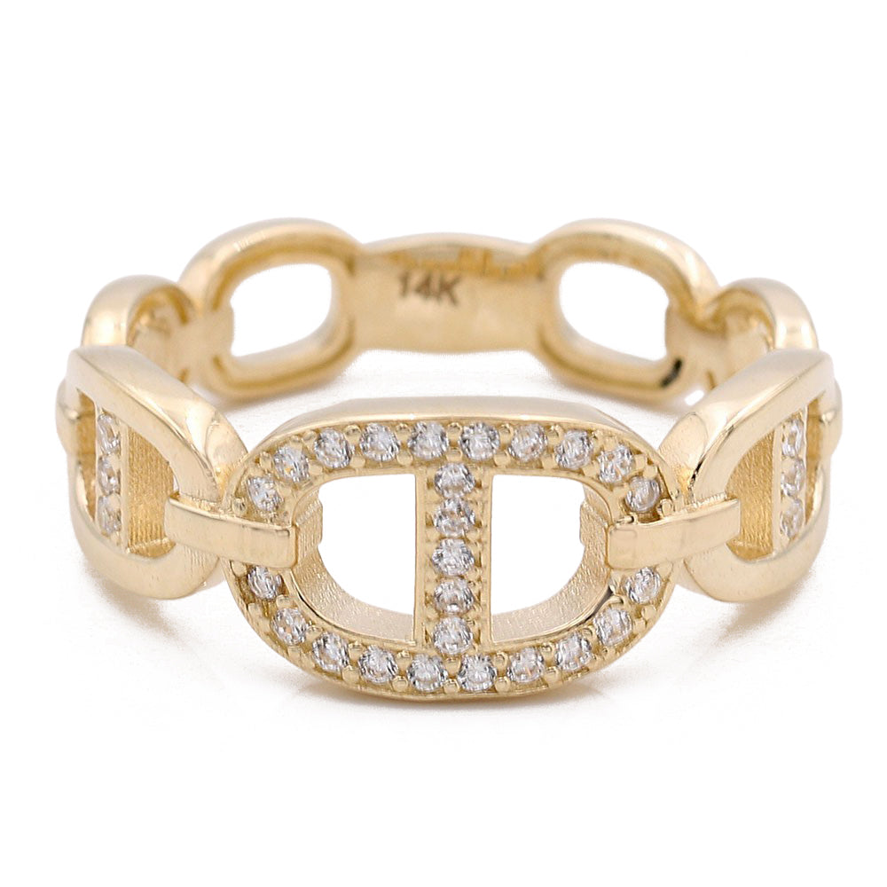 14K Yellow Gold Fashion Links Ring with Cubic Zirconias