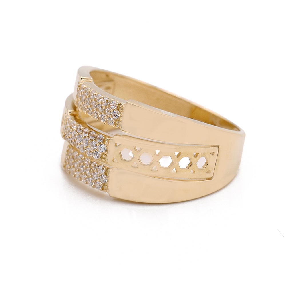 14K Yellow Gold Fashion Design Ring with Cubic Zirconias