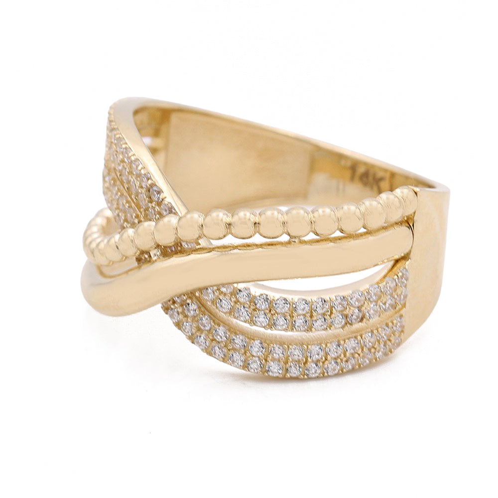 14K Yellow Gold Fashion Design Ring with Cubic Zirconias
