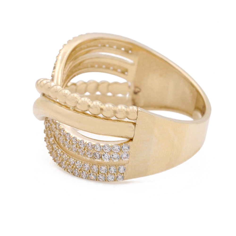 14K Yellow Gold Fashion Design Ring with Cubic Zirconias
