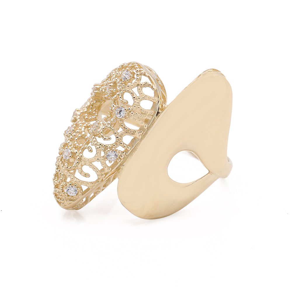 14K Yellow Gold Fashion Butterfly Design Ring with Cubic Zirconias