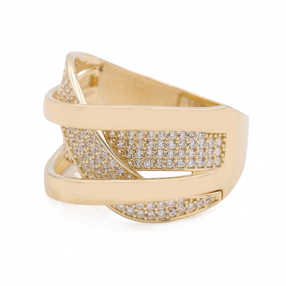 14K Yellow Gold Fashion Interlaced Design Ring with Cubic Zirconias