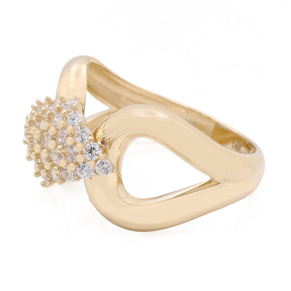 14K Yellow Gold Fashion Center Design Ring with Cubic Zirconias