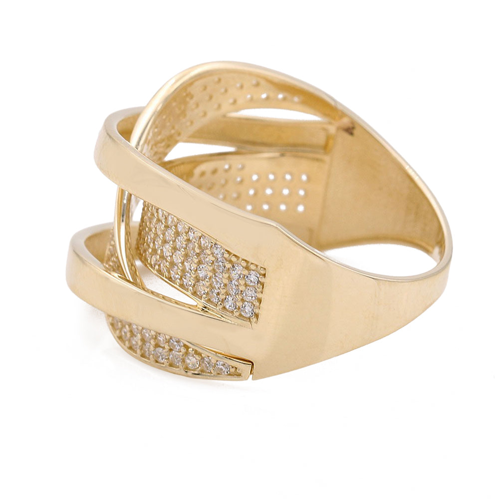 14K Yellow Gold Fashion Interlaced Design Ring with Cubic Zirconias