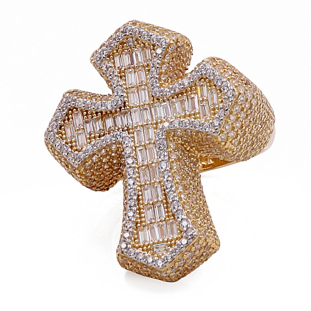 14K Gothic Men's Cross Ring with Cubic Zirconias