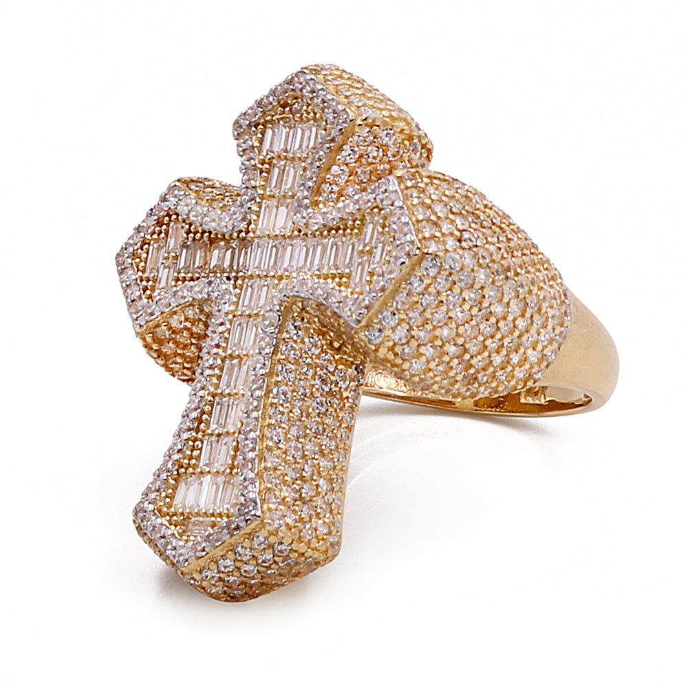 14K Gothic Men's Cross Ring with Cubic Zirconias