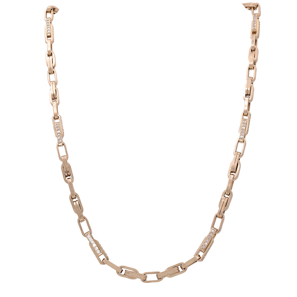 14K Yellow Gold Italian Fashion Link Necklace with Cubic Zirconias