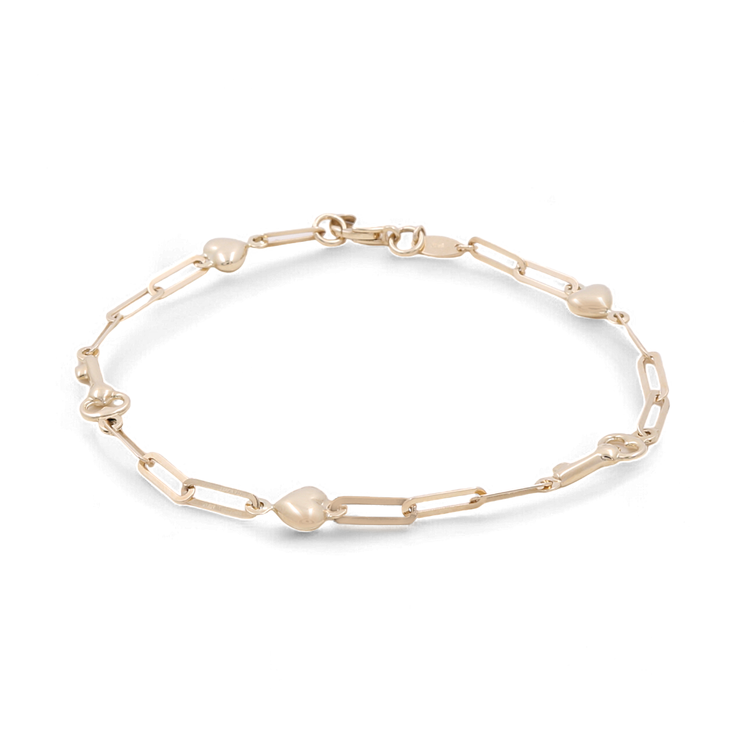 14K Gold Women's Fashion Hearts Bracelet