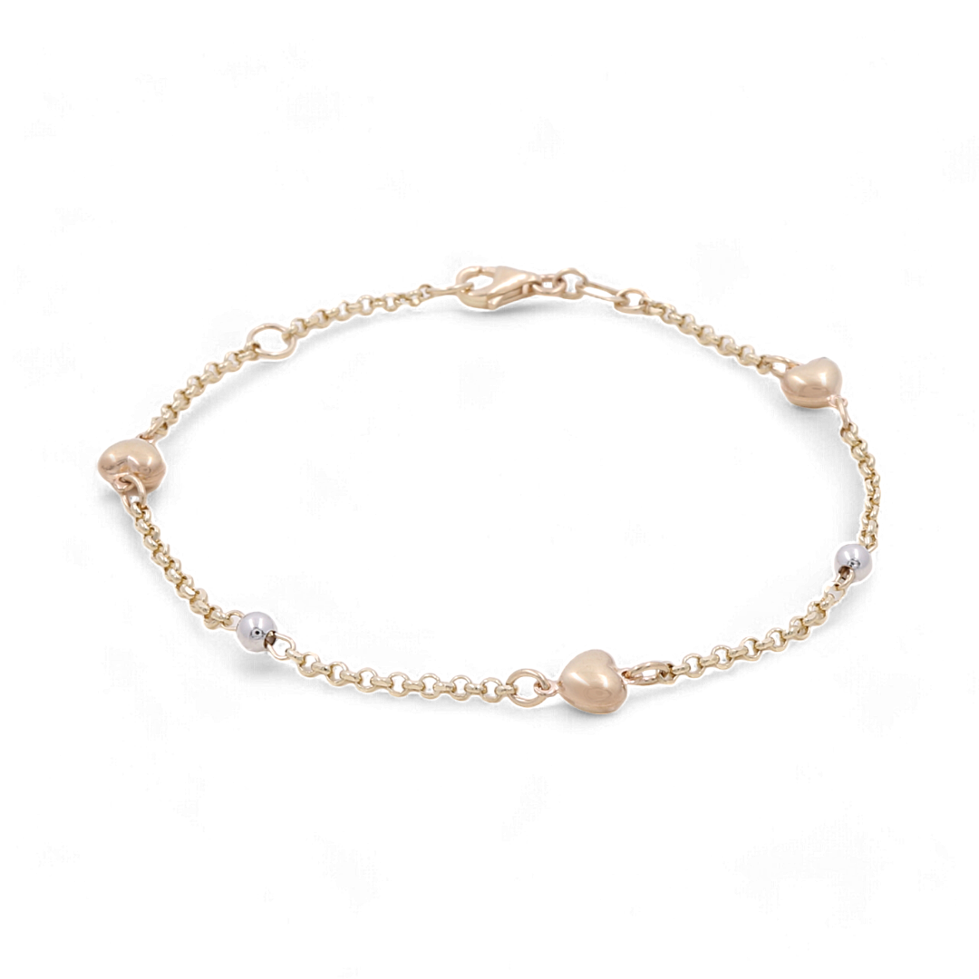 14K Tricolor Gold Women's Beads Bracelet