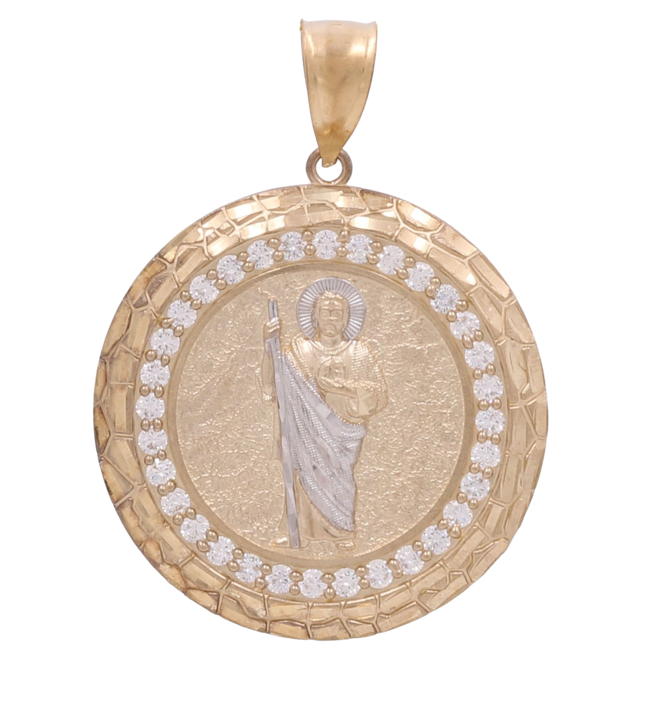 10K Yellow and White Gold Jesus Round Pendant