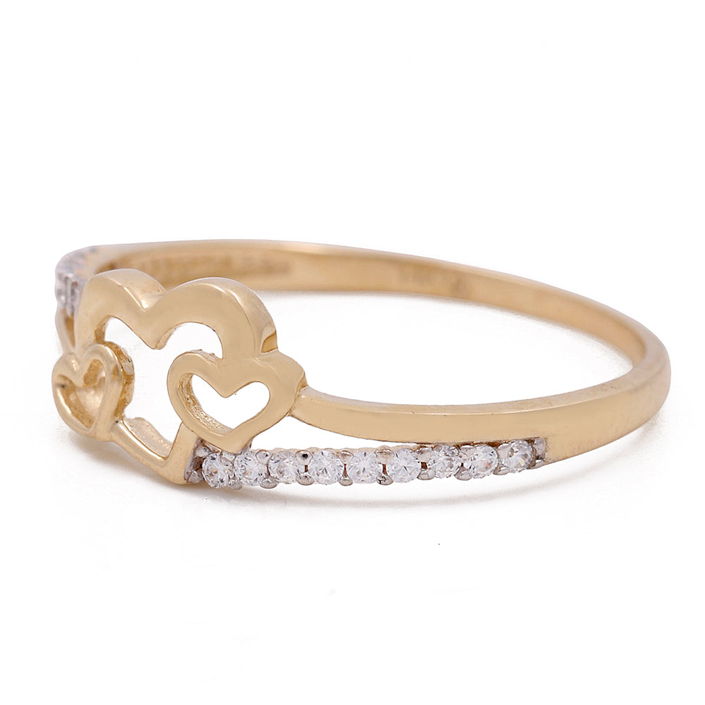 14K Yellow Gold Hearts Ring with Cubic Zirconias